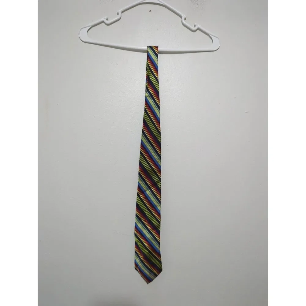 Luciano Versi Mens Silk‎ Tie Multi Color Diagonal Stripe Navy Blue Hand Made